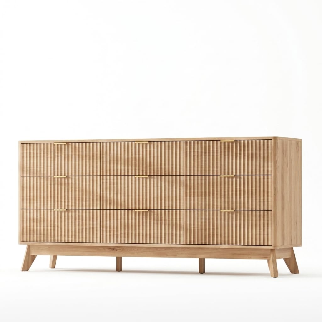 63" Wide Fluted 9 Drawers Oak Dresser P334761