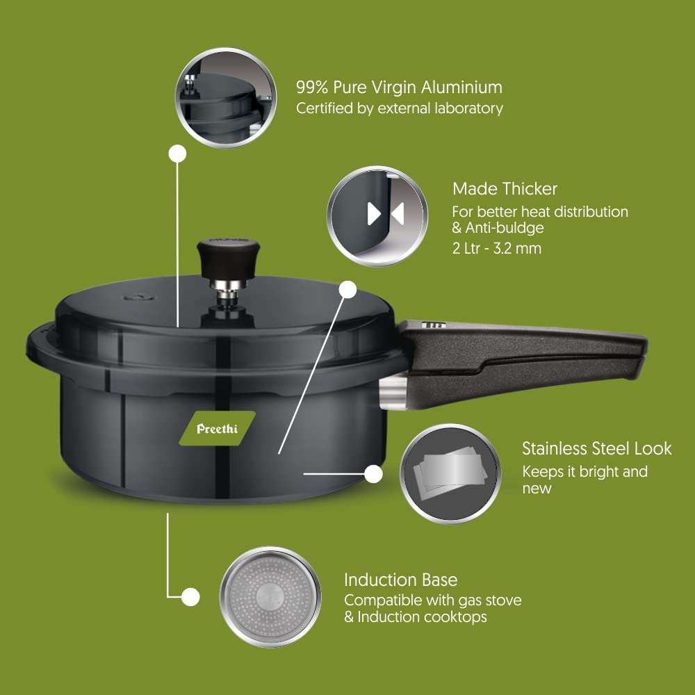 Hard Anodized Induction Base Pressure Cooker 2 Litres K162