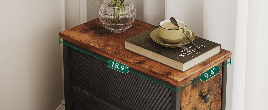 Narrow 5 Fabric Drawers Rustic Brown Dresser Y9063