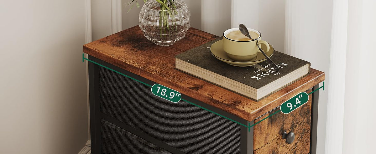 Narrow 5 Fabric Drawers Rustic Brown Dresser Y9063