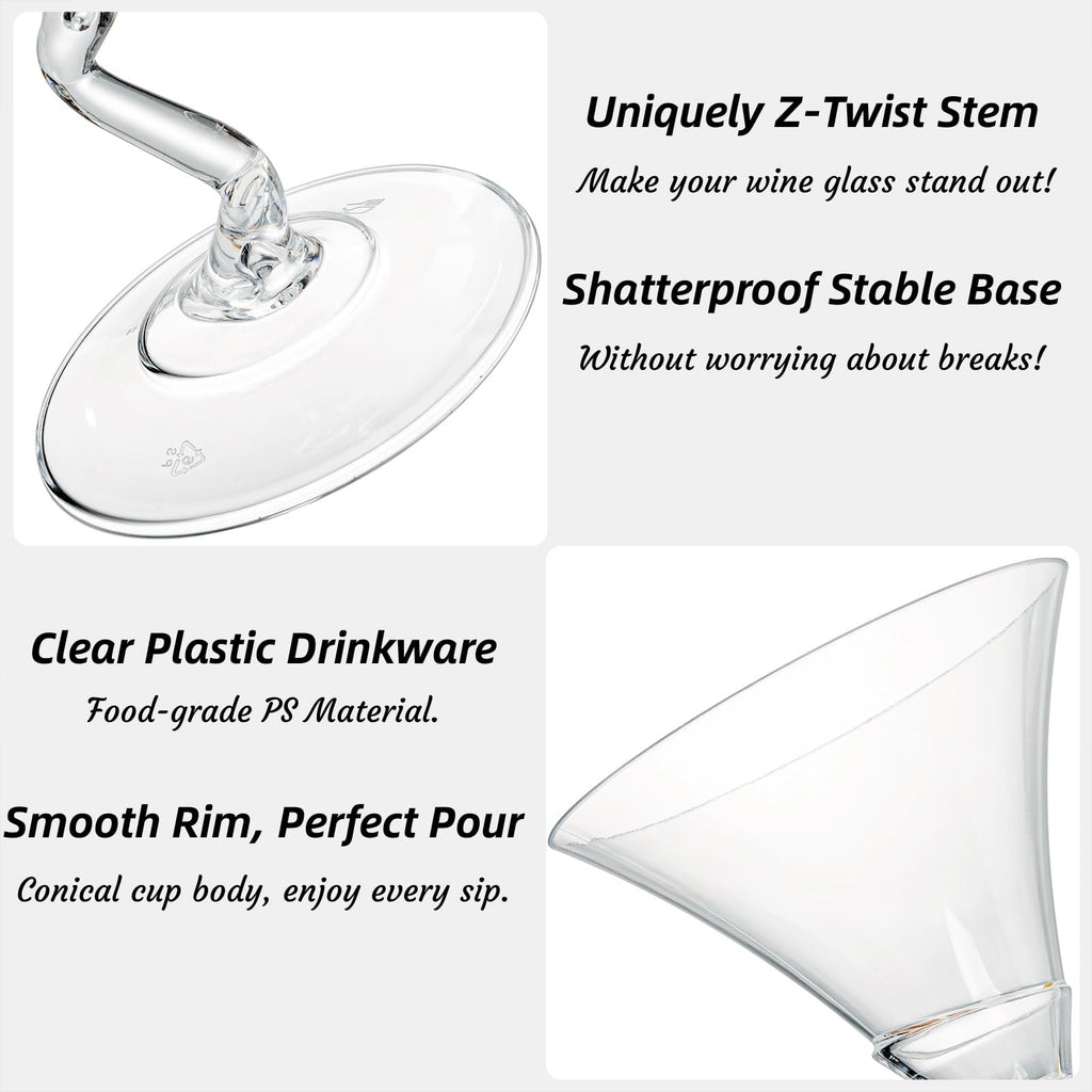 18 Pack 5 Oz Plastic Martini Glasses with Twisted Stem J9414