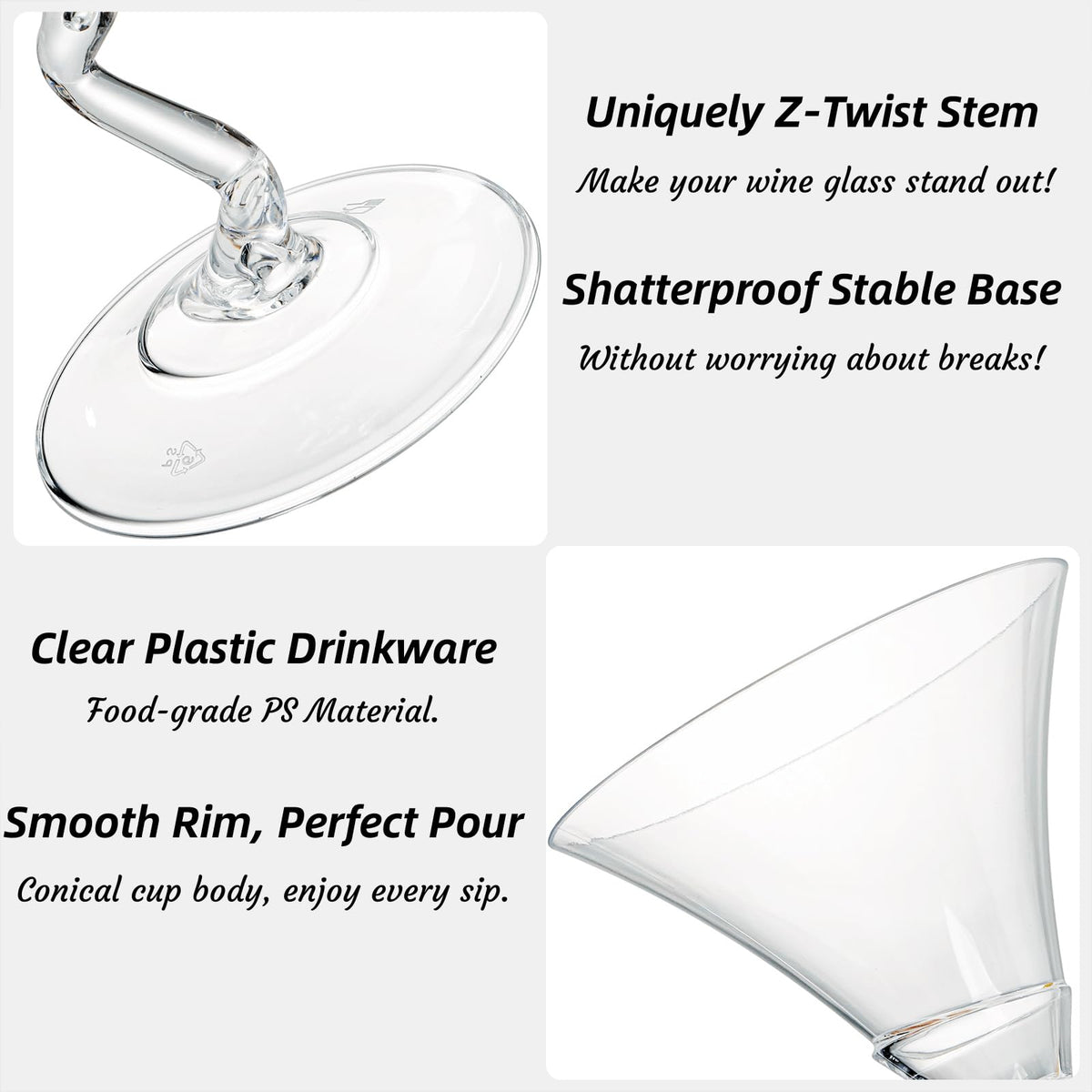 18 Pack 5 Oz Plastic Martini Glasses with Twisted Stem J9414