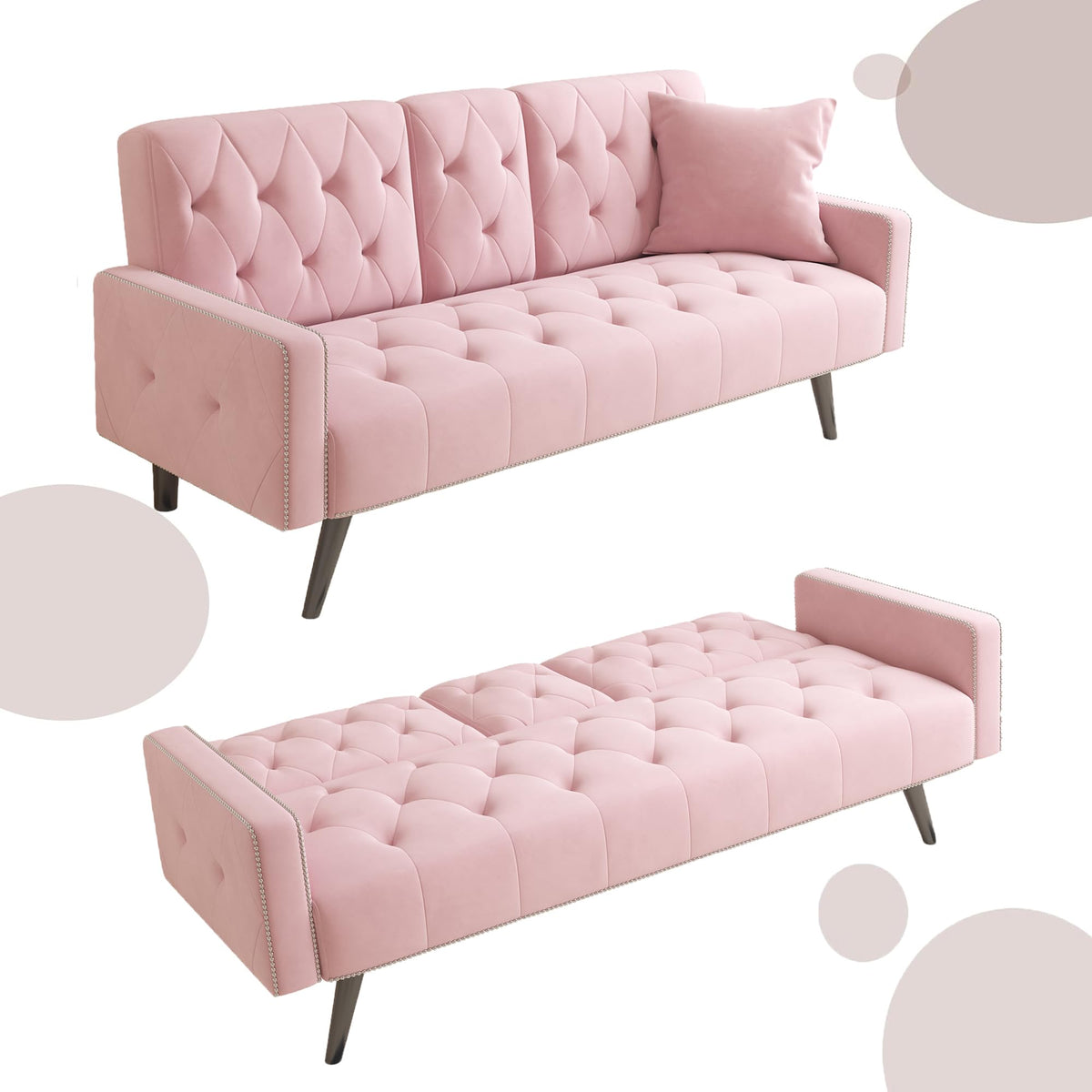Pink Velvet 2 in 1 Futon Sofa Bed N8470