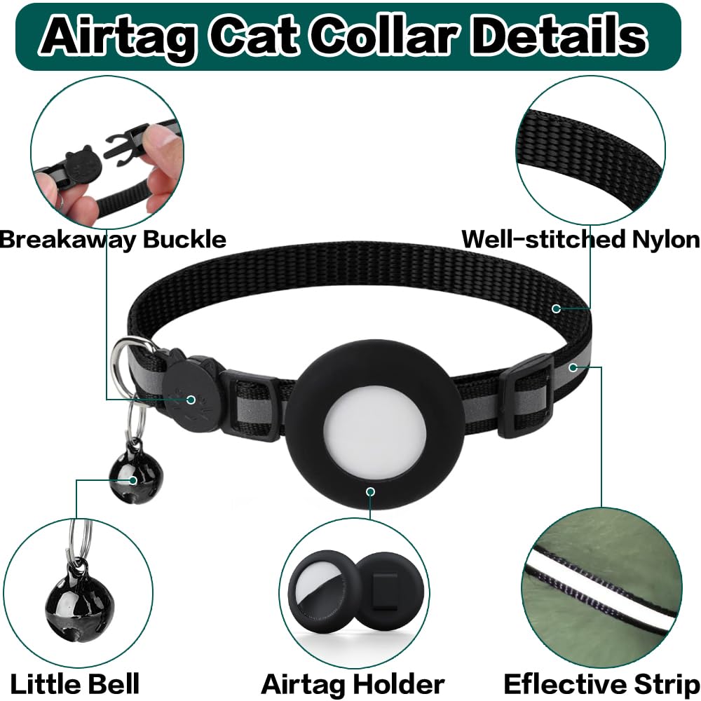 Breakaway Reflective Cat Collar with Air Tag Holder K8802