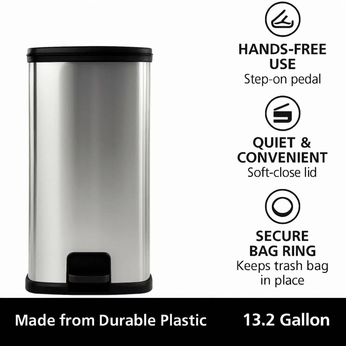 13 Gal Stainless Silver Step Trash Can T429