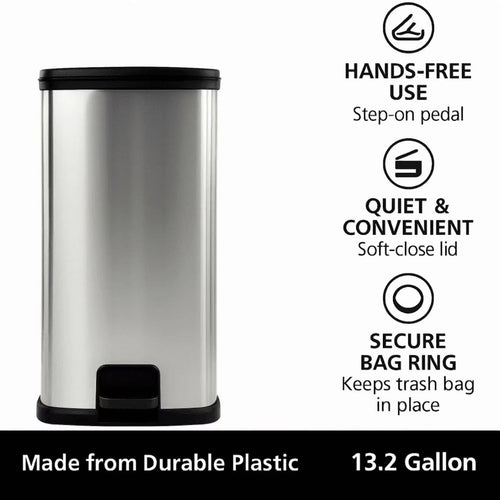 13 Gal Stainless Silver Step Trash Can T429