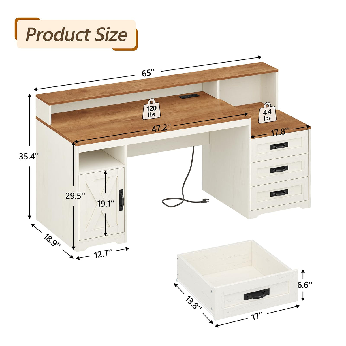 65" Computer Desk with Drawers and Printer Stand S198946
