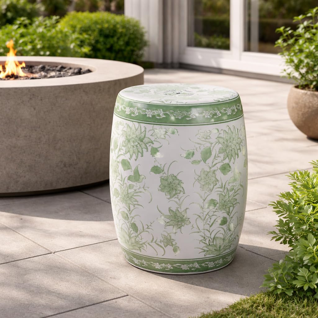 Green & White Chinoiserie Stool H379603