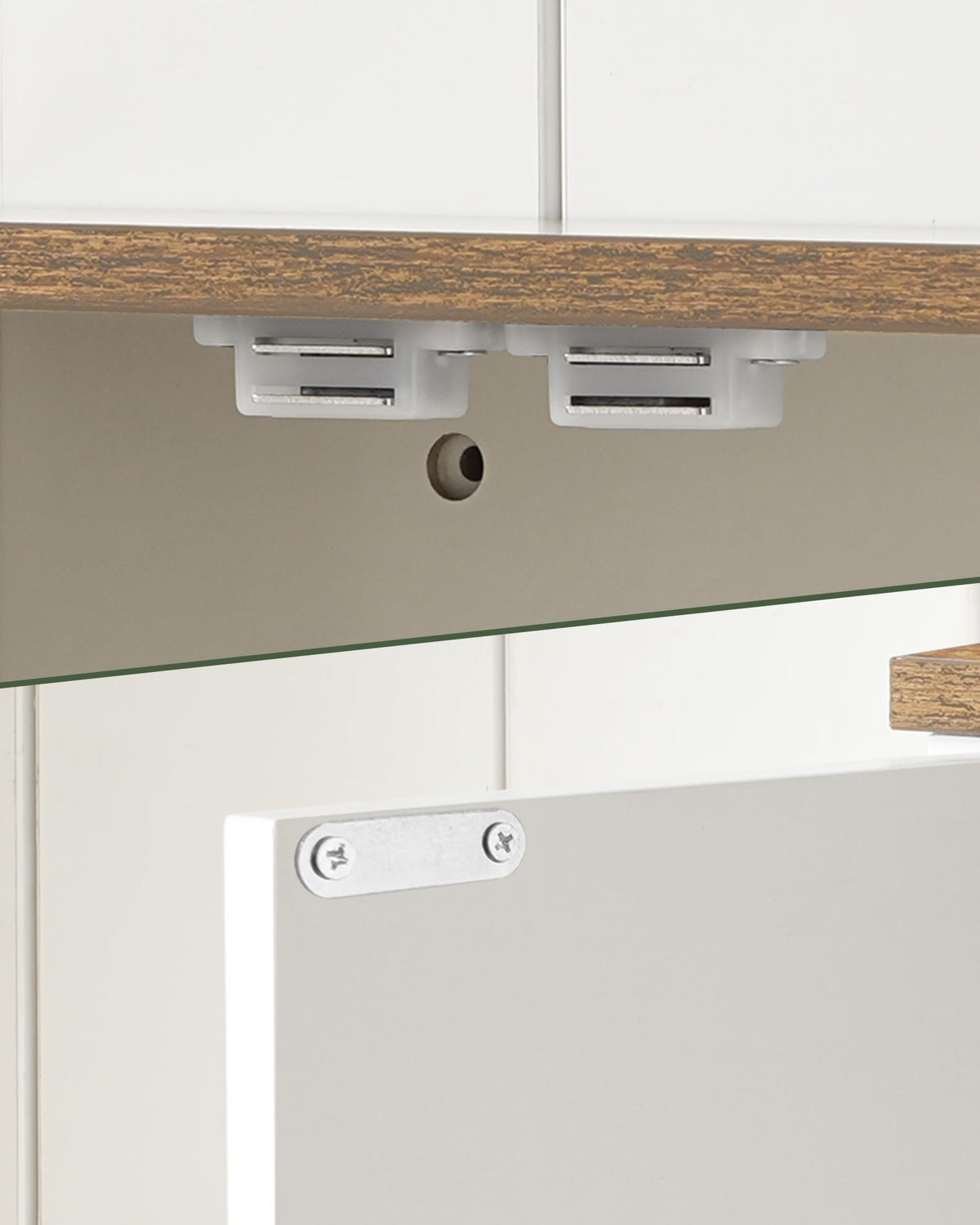 White and Walnut Bathroom Wall Cabinet with Towel Bar Z664990
