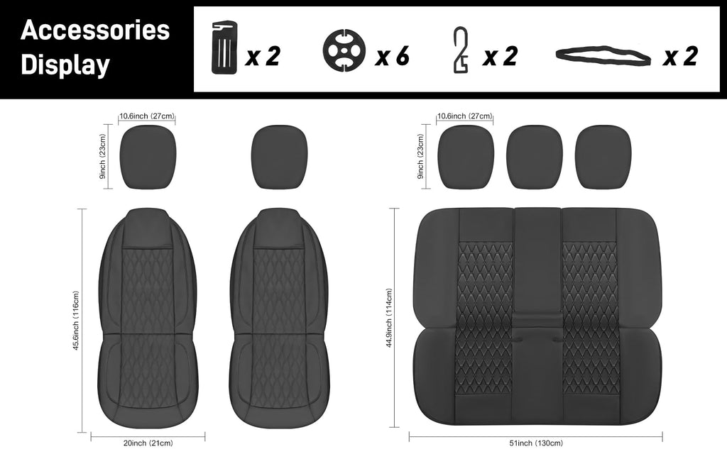 Faux Leather Car Seat Covers Full Set 5-Seat Black X5122