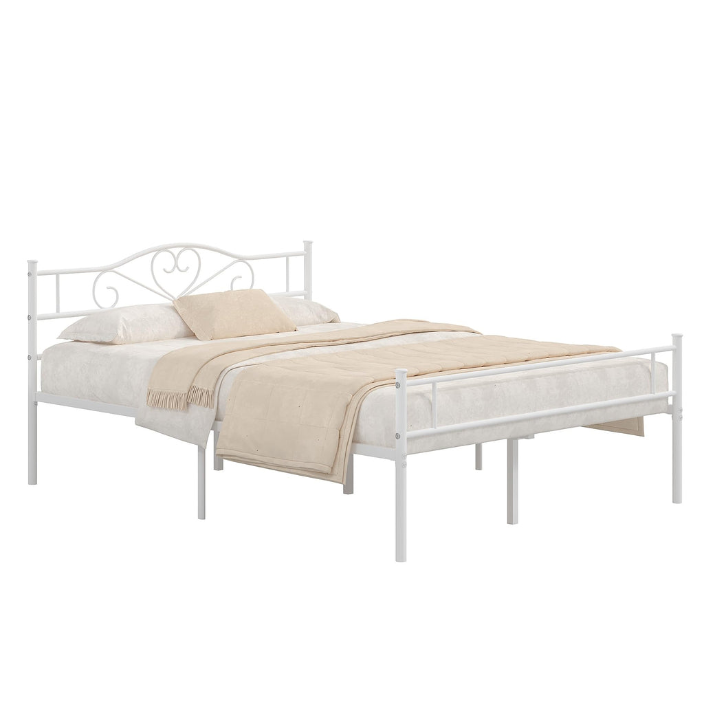 14 Inch Full Size White Metal Platform Bed Frame with Headboard and Footboard S848