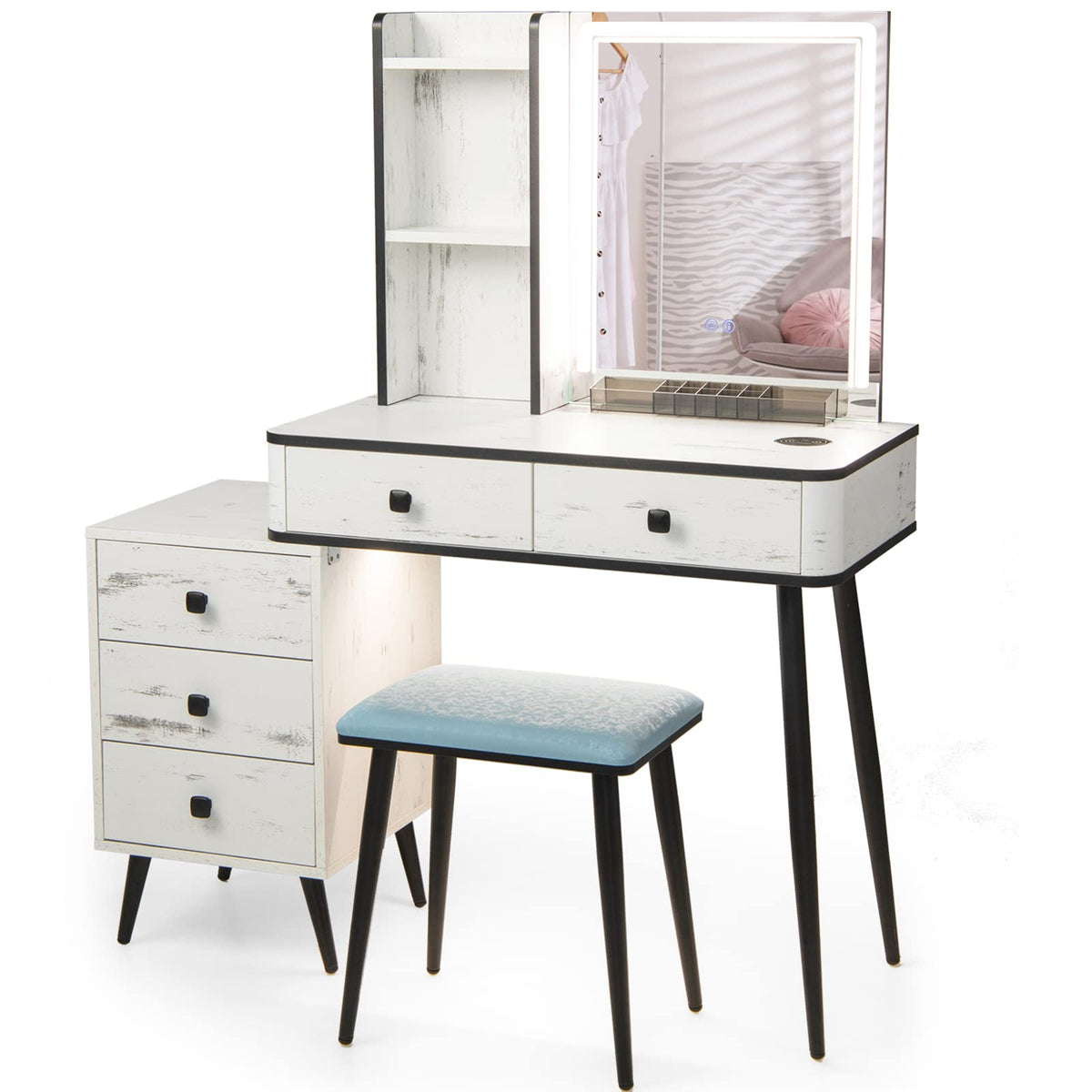 Makeup Vanity Table with Lighted Mirror and Stool Z773