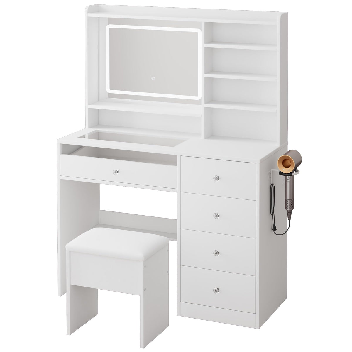 White Vanity Desk Set with Glass Desktop M142