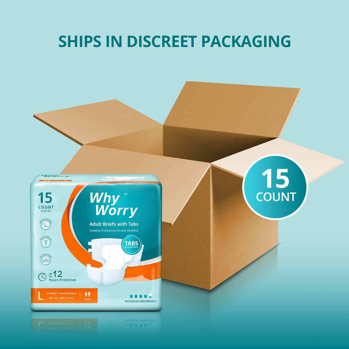 Adult Diapers with Tabs, Large, 15 Count Q492