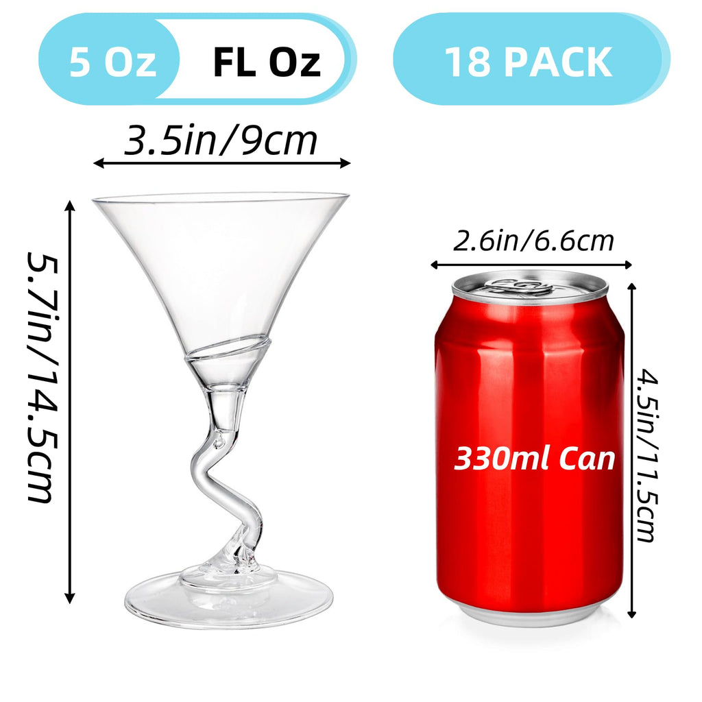 18 Pack 5 Oz Plastic Martini Glasses with Twisted Stem J9414