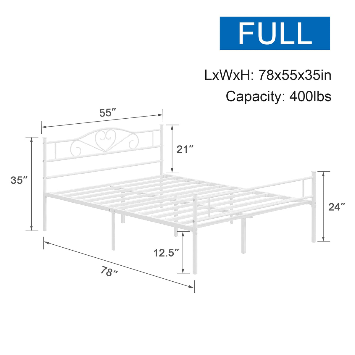 14 Inch Full Size White Metal Platform Bed Frame with Headboard and Footboard S848