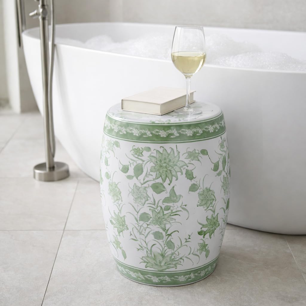 Green & White Chinoiserie Stool H379603