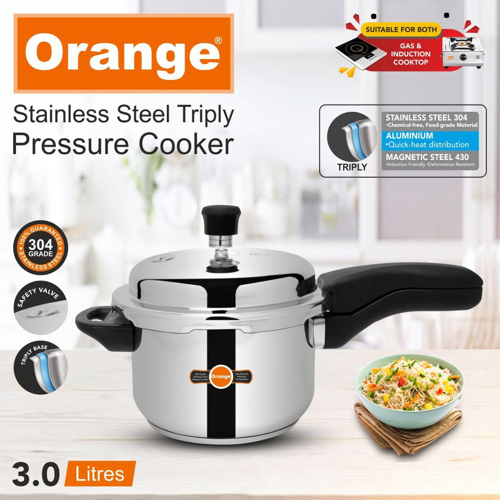Orange Triply Stainless Steel Pressure Cooker 3L T15771