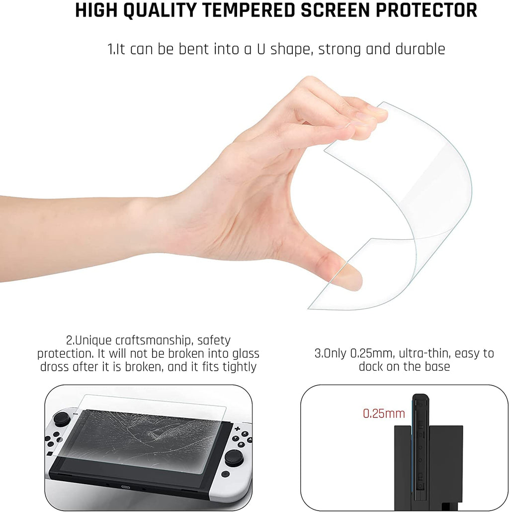 Purple Case for Nintendo Switch OLED Model with Screen Protector and 4 Thumb Grip Caps P509