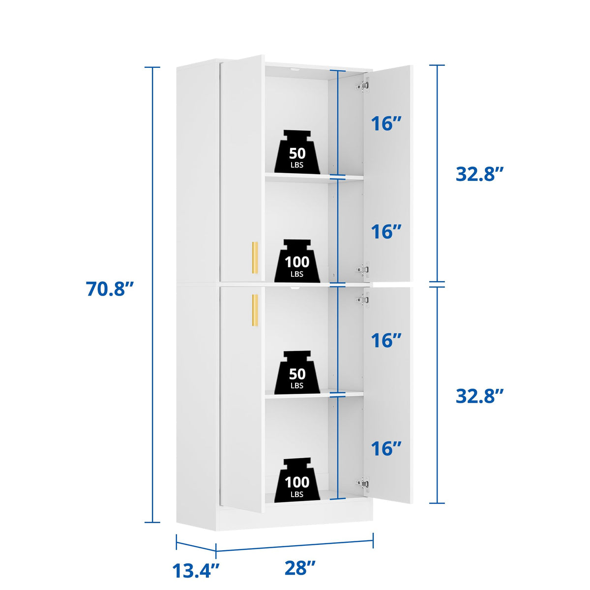 White Wood Storage Cabinet with Doors and Shelves T330