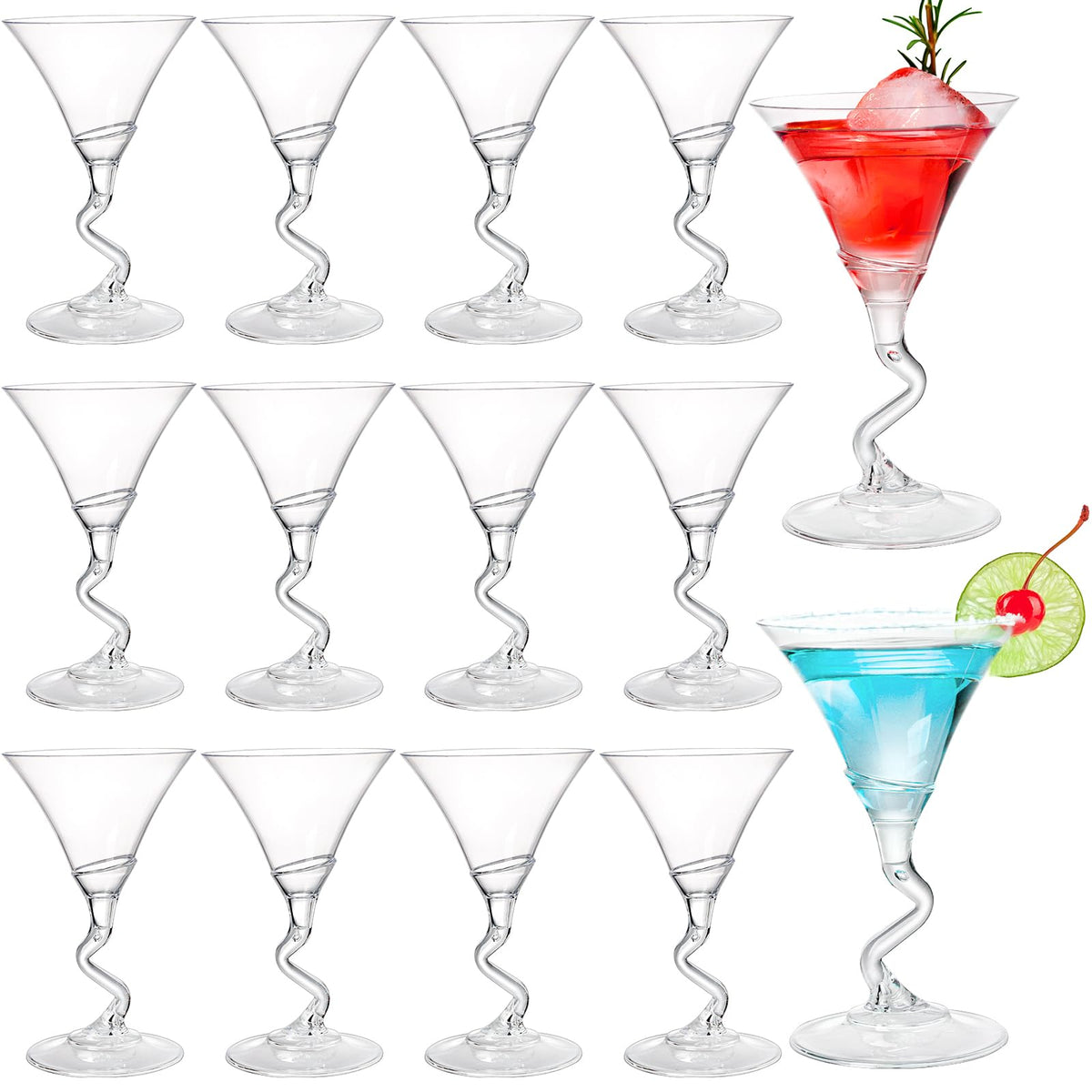 18 Pack 5 Oz Plastic Martini Glasses with Twisted Stem J9414