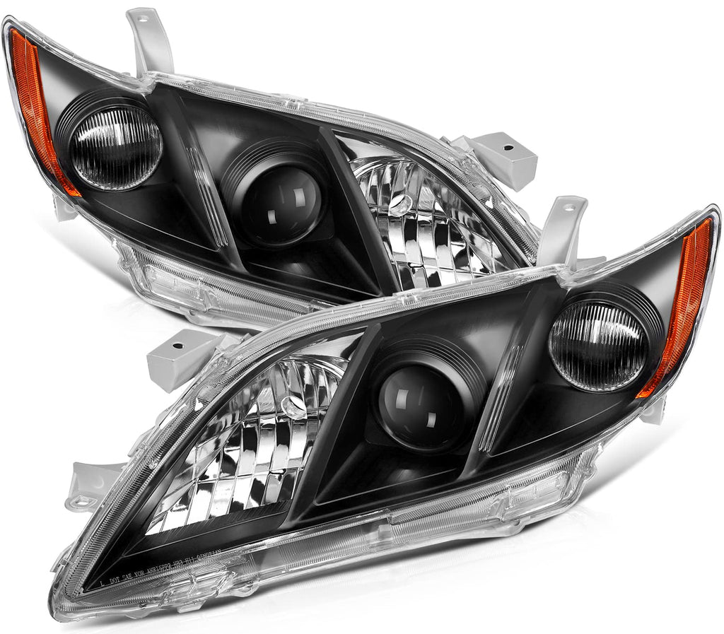Black Housing Amber Reflector Clear Lens Headlight Assembly Pair Z964