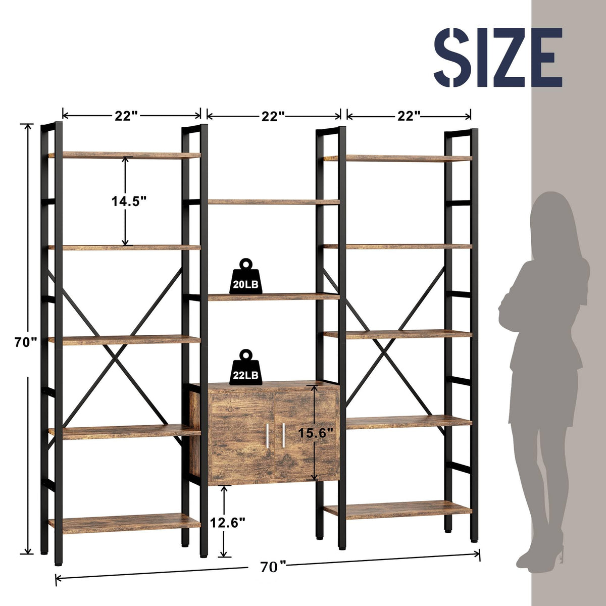 70 x 70" 5 Tier Bookcase with Storage Cabinet Rustic Brown H477588