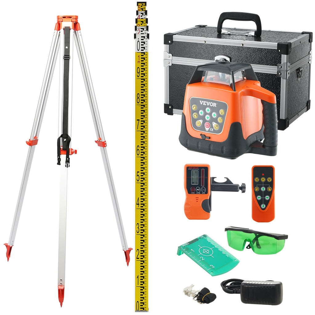 Green 360 Degree Self Leveling Rotary Laser Level Kit with Tripod & Staff K58463