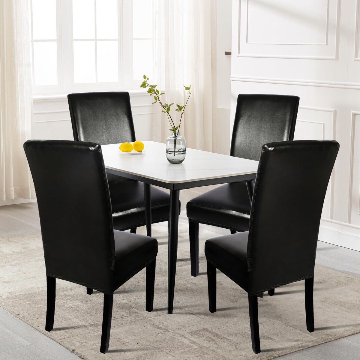 Waterproof PU Leather Dining Chair Covers Set of 4 Black J73564