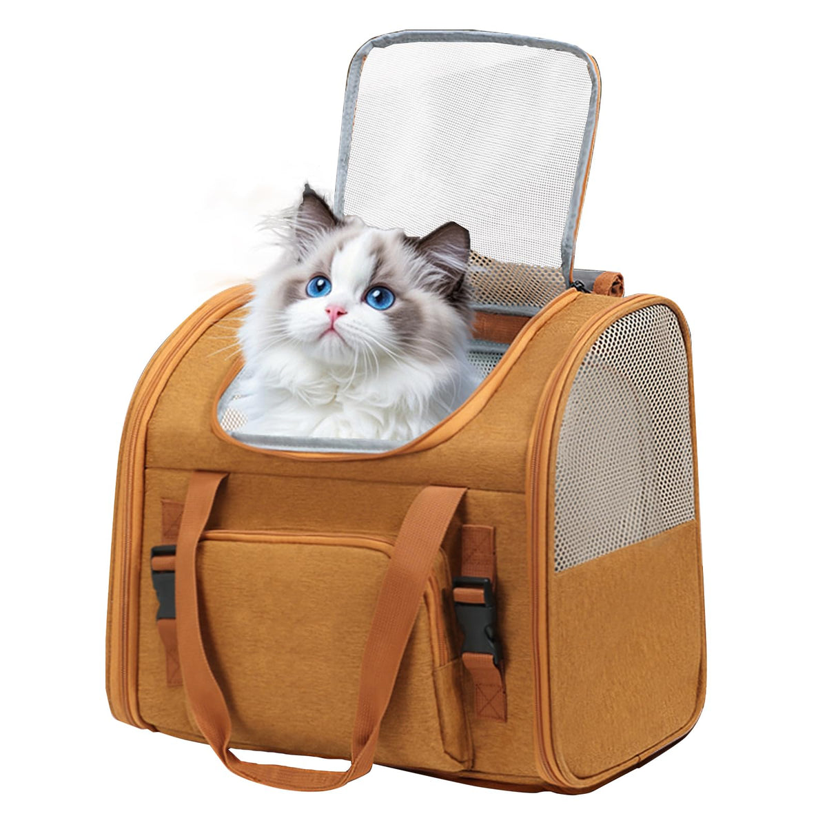 Brown Expandable Breathable Mesh Cat Carrier Backpack O68671