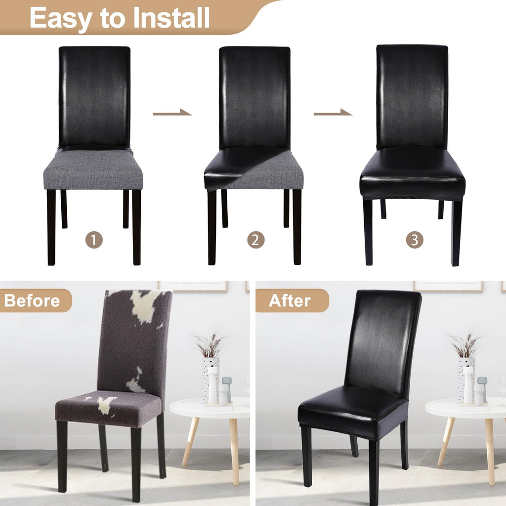 Waterproof PU Leather Dining Chair Covers Set of 4 Black J73564