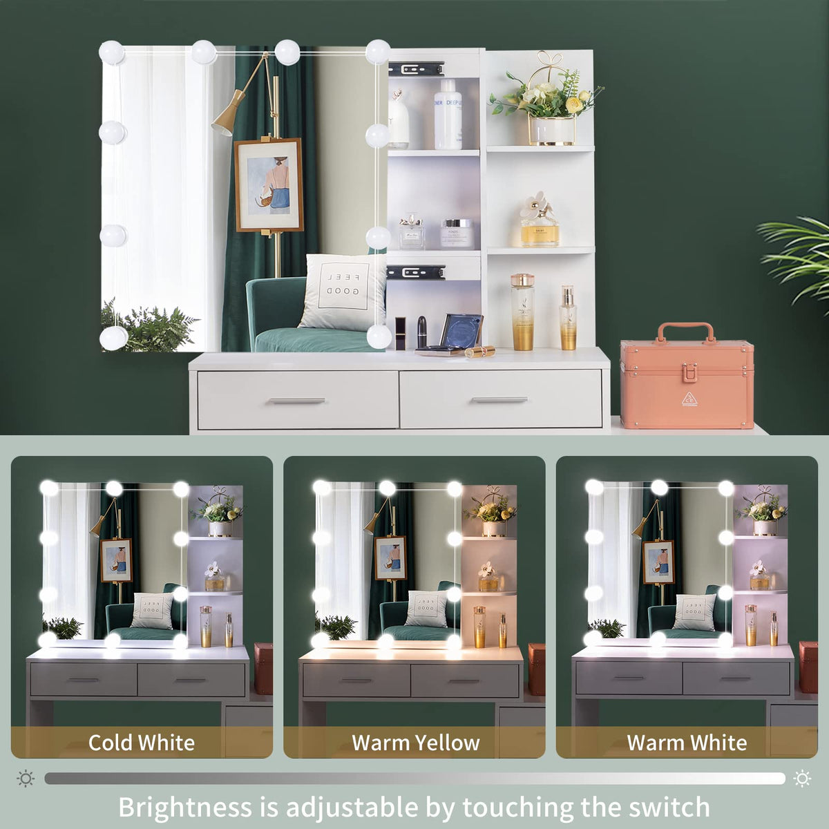 White Vanity Desk with Sliding Mirror U54688