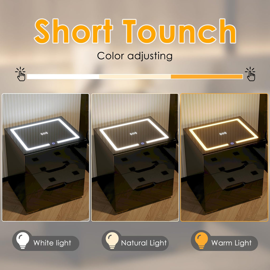 LED Nightstand with Wireless Charging Station 3 Drawers A511391