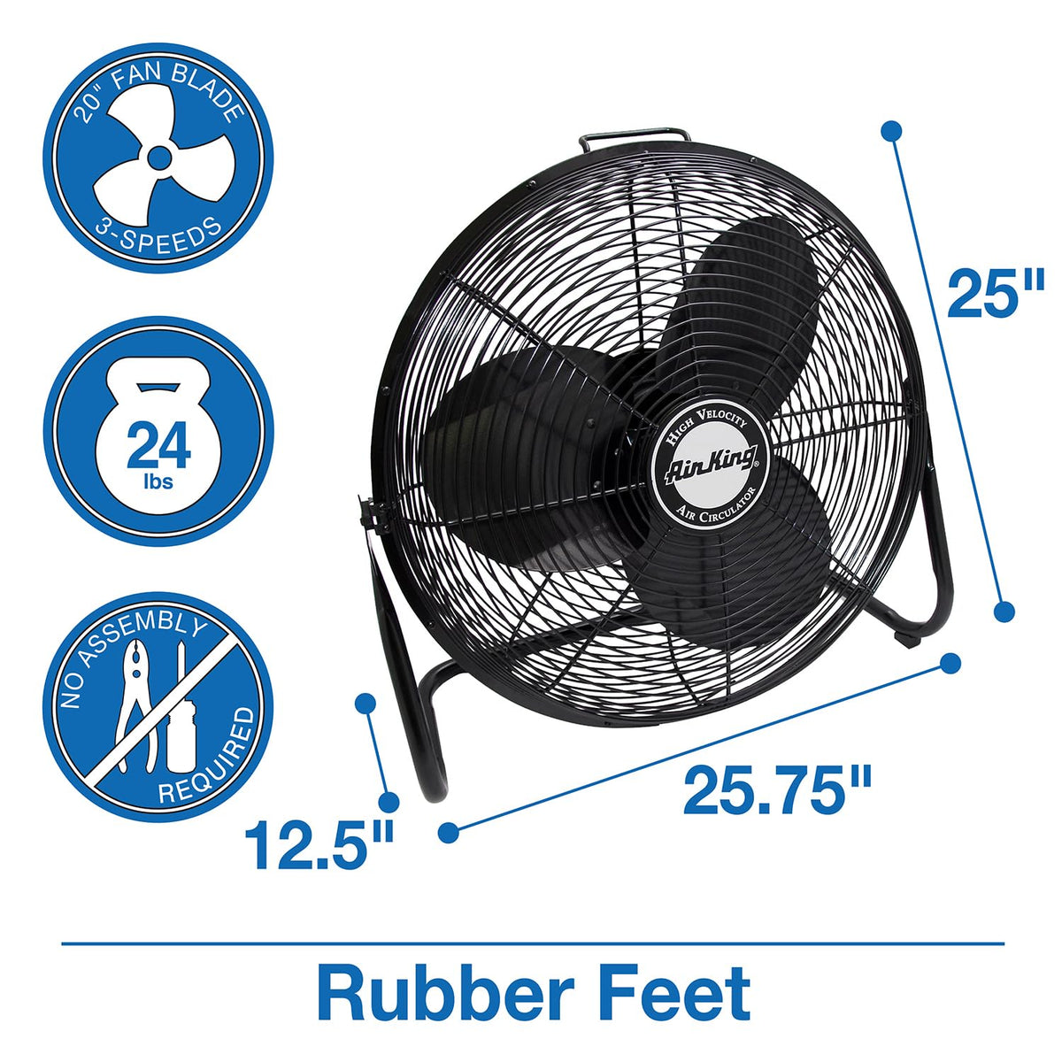 20-Inch High Velocity Pivoting Floor Fan, Black E630507