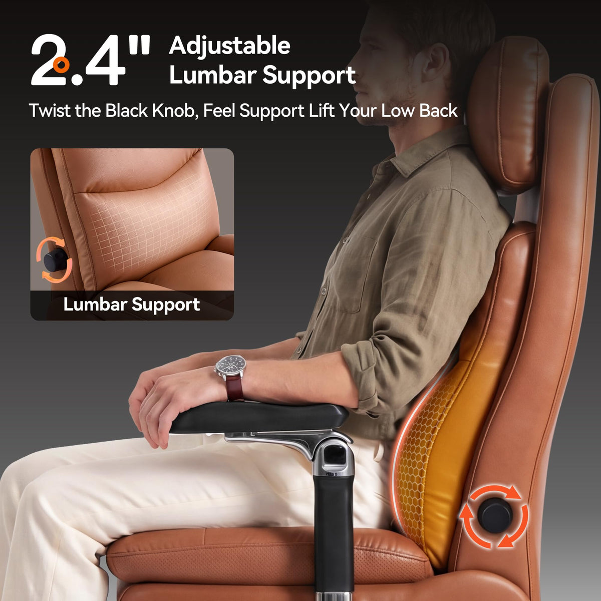 Brown Reclining Executive Office Chair with Flip-Up Armrests T26496