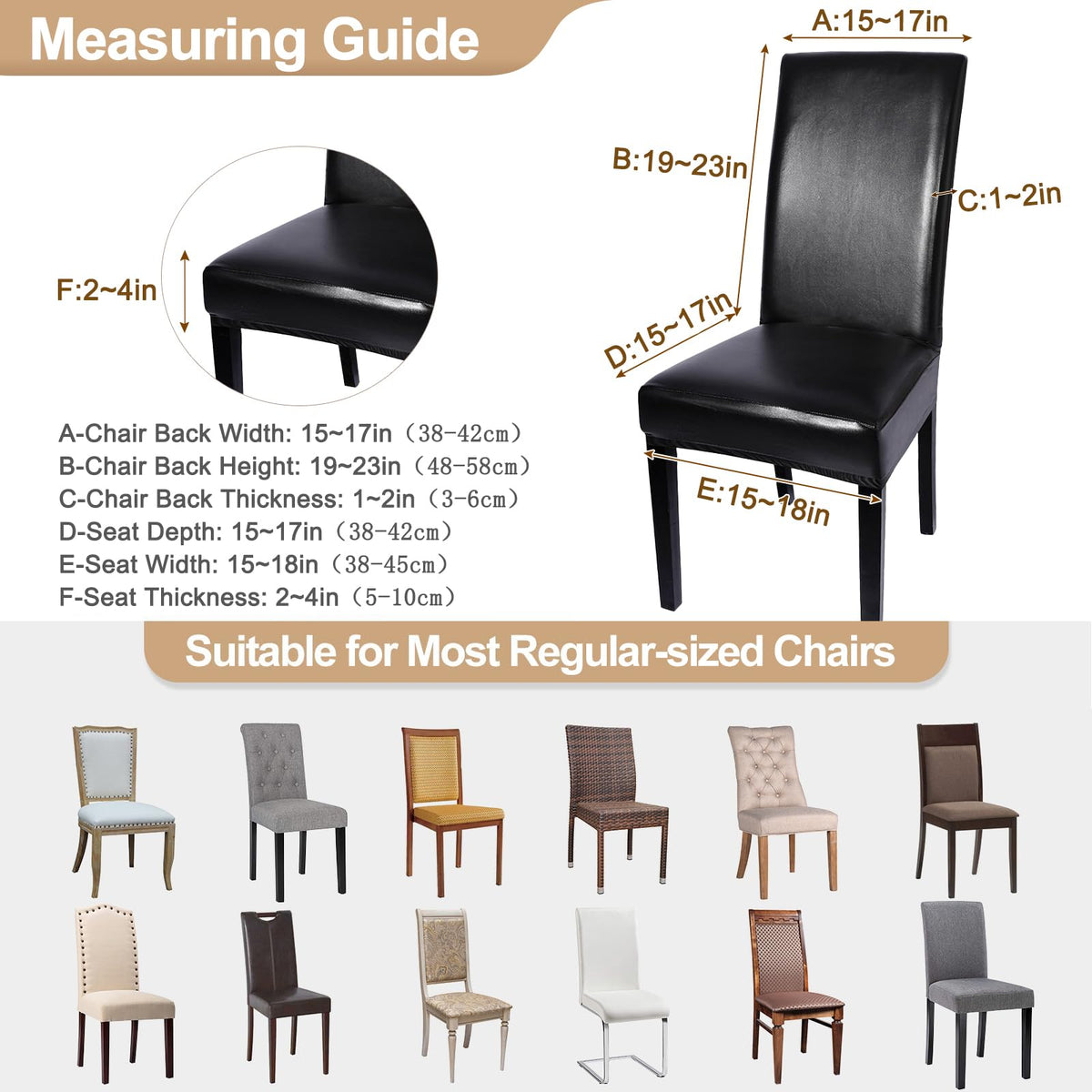 Waterproof PU Leather Dining Chair Covers Set of 4 Black J73564