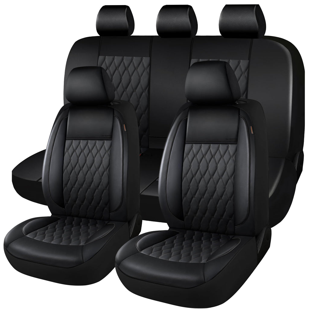 Faux Leather Car Seat Covers Full Set 5-Seat Black X5122