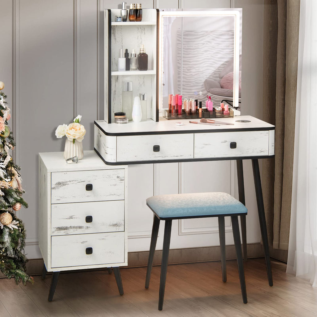 Makeup Vanity Table with Lighted Mirror and Stool Z773