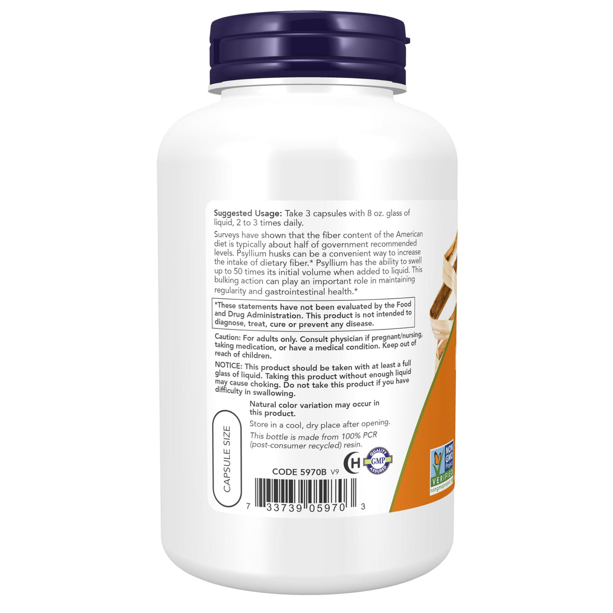 Psyllium Husk Caps 500mg 200 Veg Caps F221314