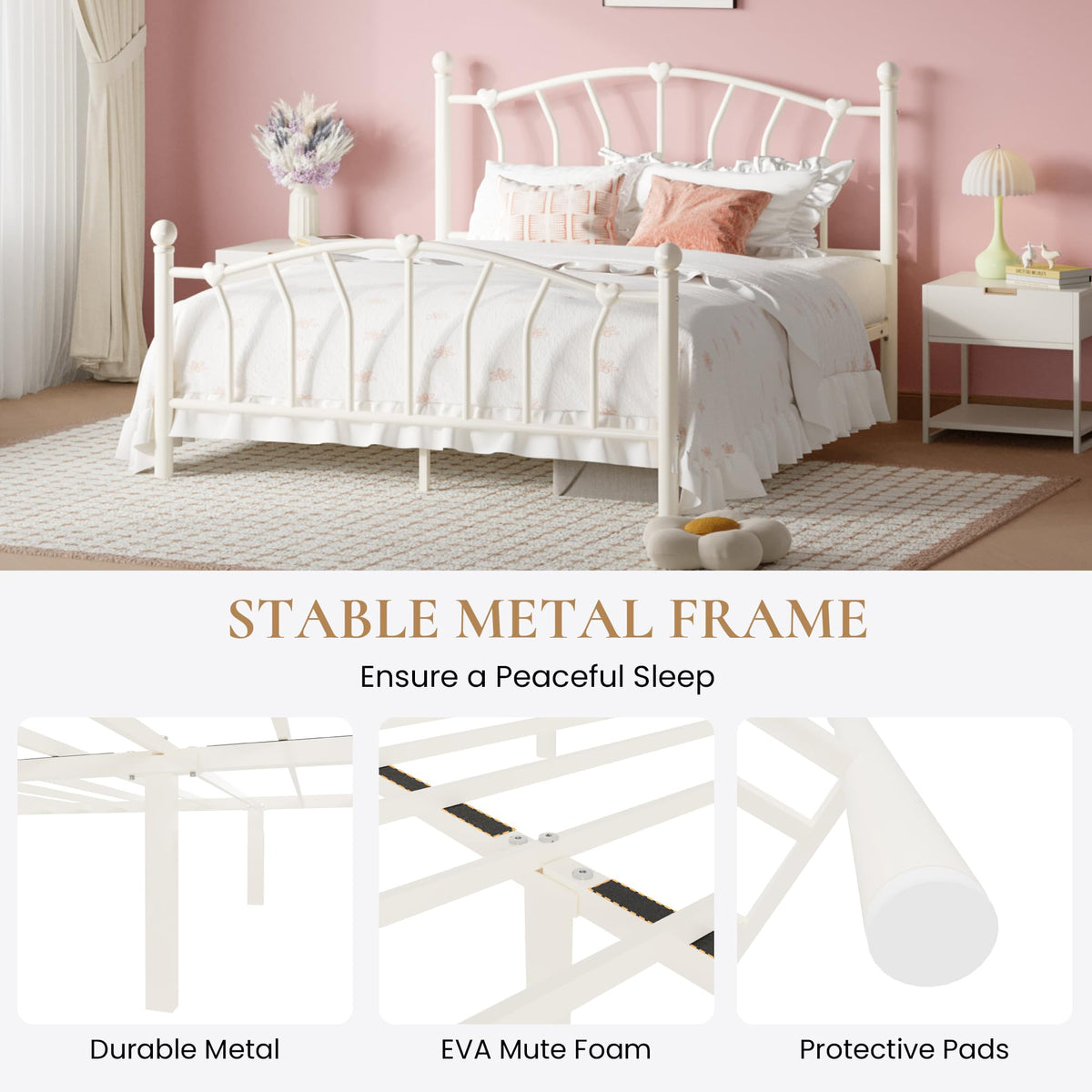 Full Size Cream White Metal Bed Frame G584313