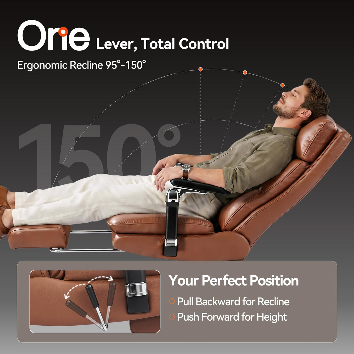 Brown Reclining Executive Office Chair with Flip-Up Armrests T26496