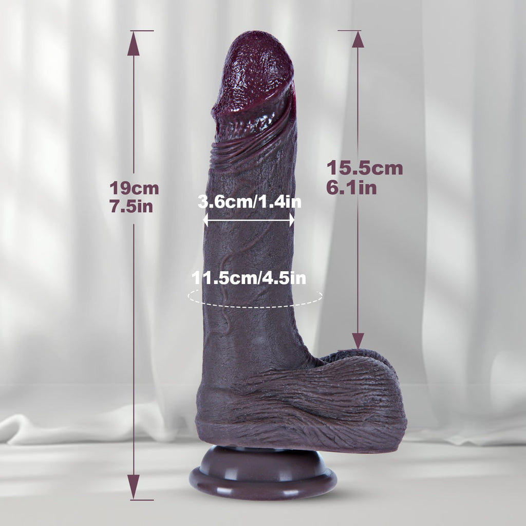 7.5" Black Silicone Dildo with Suction Cup D317