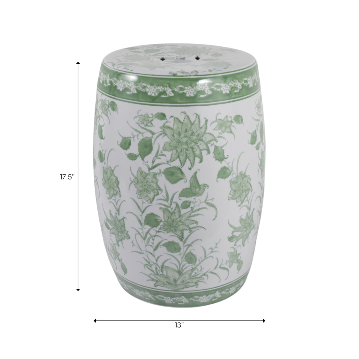 Green & White Chinoiserie Stool H379603