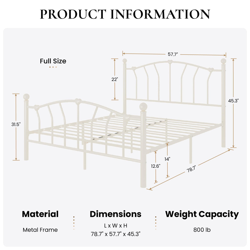 Full Size Cream White Metal Bed Frame G584313