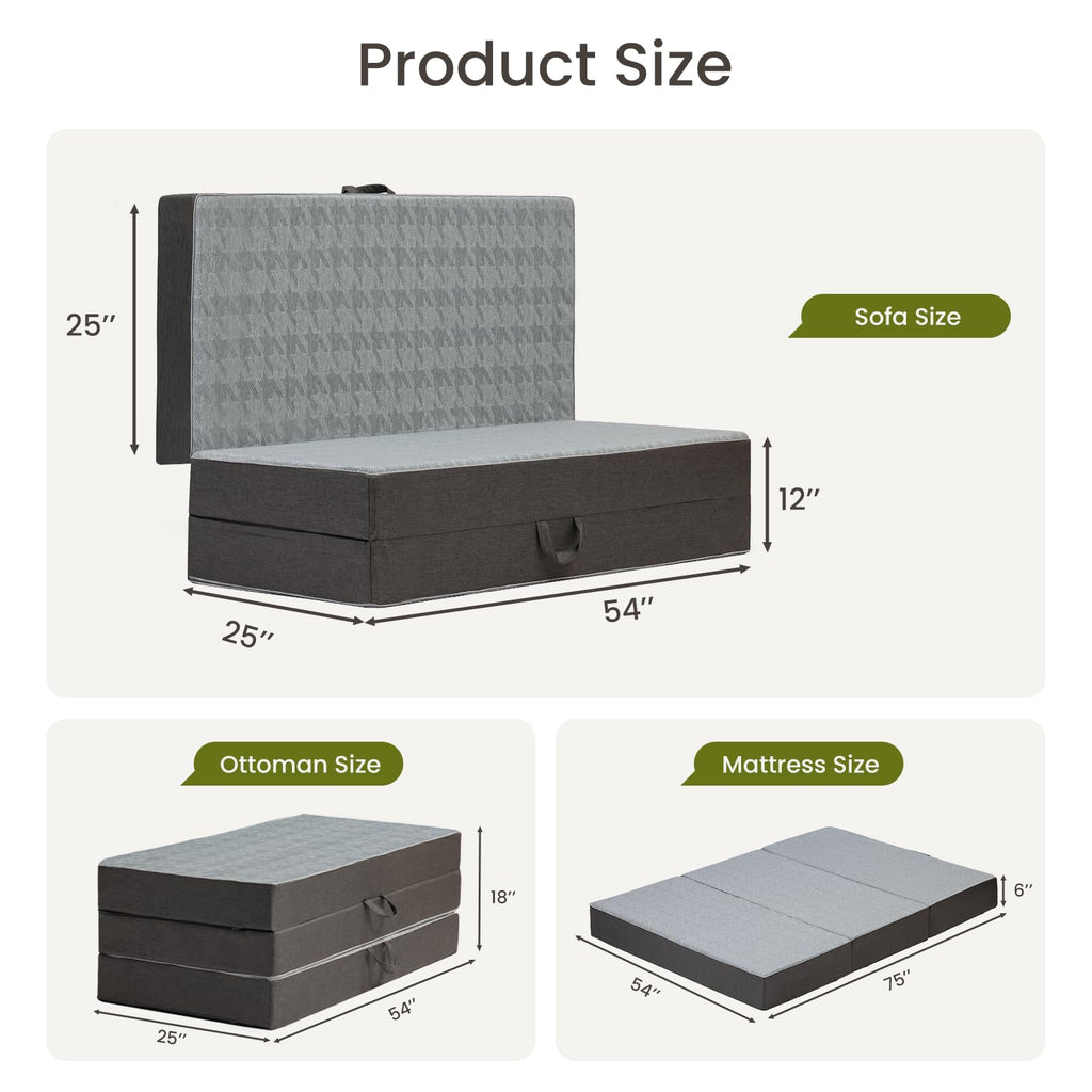 6" Trifold Full Size Memory Foam Mattress P662480