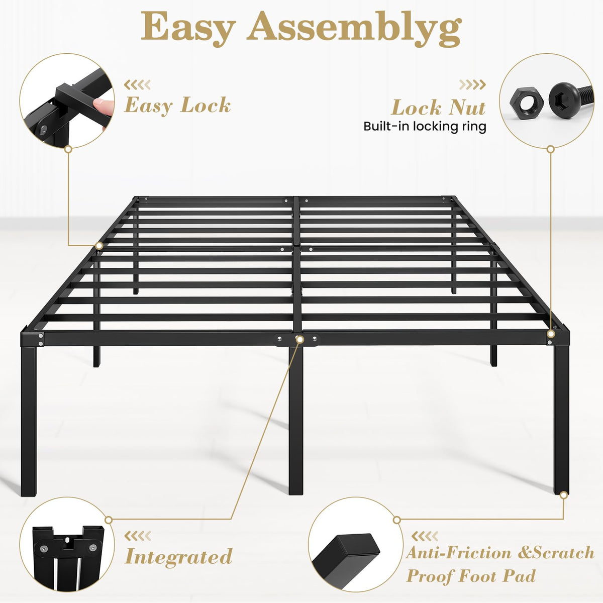 Queen 18 Inch Heavy Duty Metal Platform Bed Frame with Under Bed Storage I777