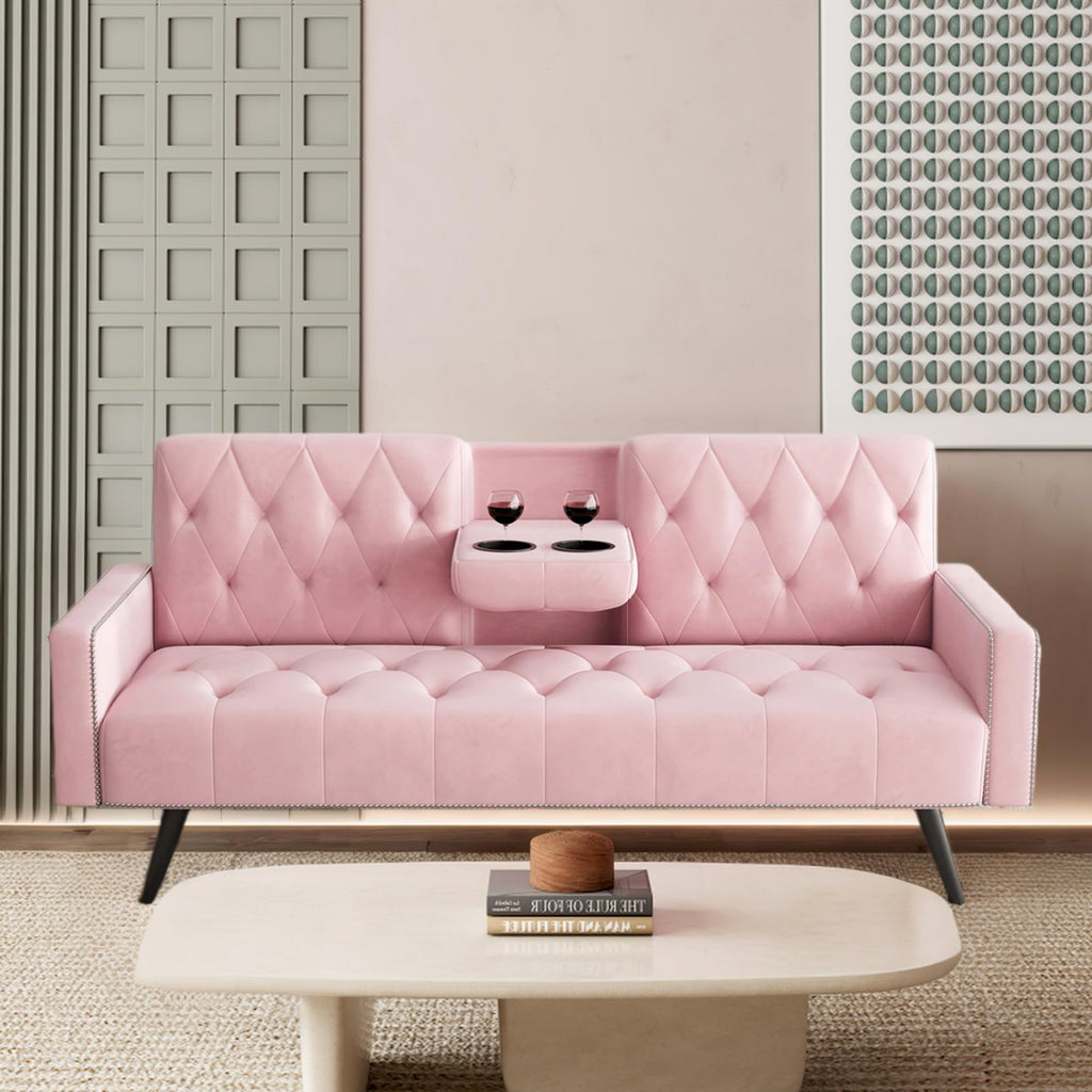 Pink Velvet 2 in 1 Futon Sofa Bed N8470
