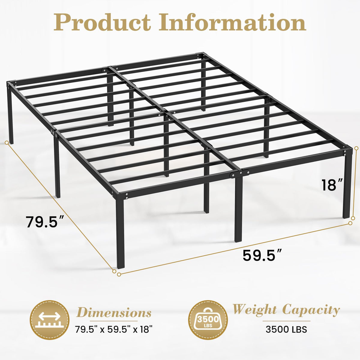 Queen 18 Inch Heavy Duty Metal Platform Bed Frame with Under Bed Storage I777