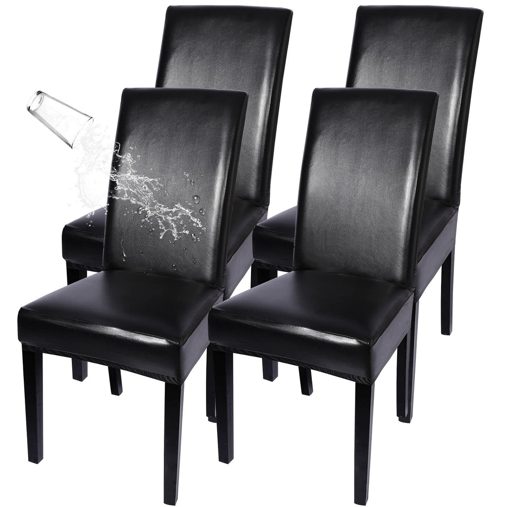 Waterproof PU Leather Dining Chair Covers Set of 4 Black J73564