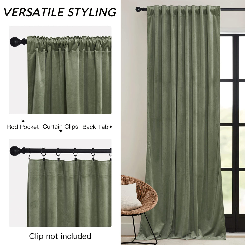 Sage Green Velvet Curtains 96 inches L423